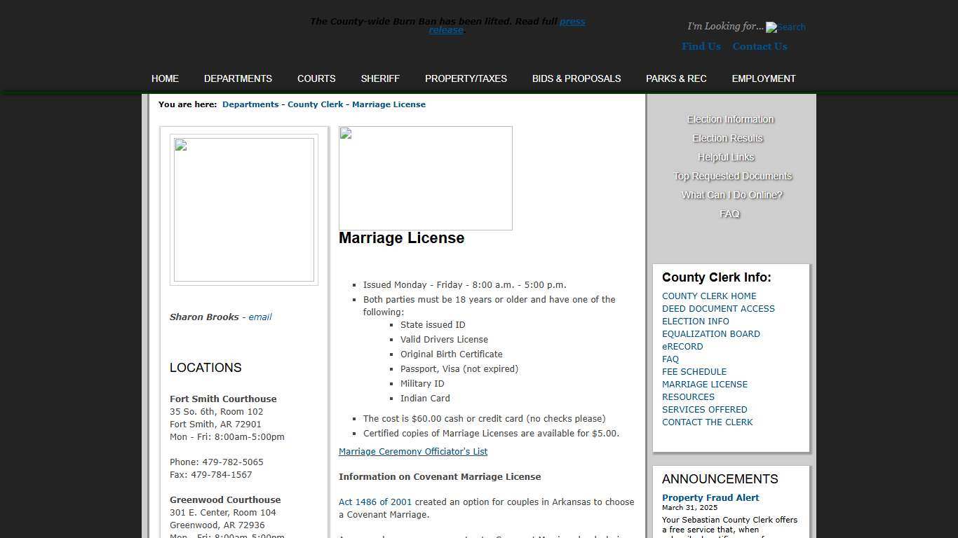 Sebastian County Government > Departments > County Clerk > Marriage License